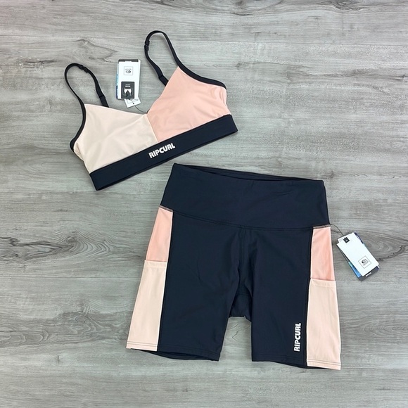 ☀️RIP CURL☀️ RUN SURF SWIM CROP RUN SWIM SURF BIKE SHORT SET - Picture 2 of 16